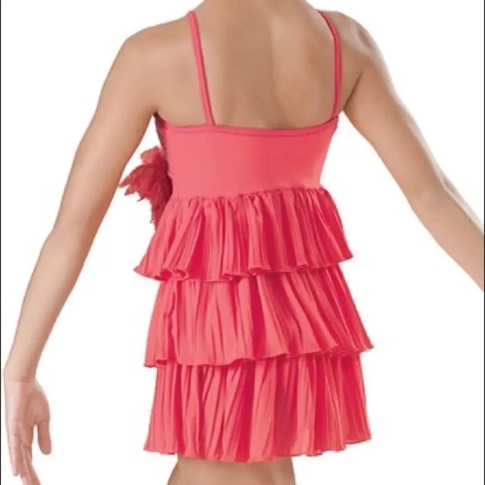 WEISSMAN Dance Costume coral orange lace leotard dress MC medium child 10/12